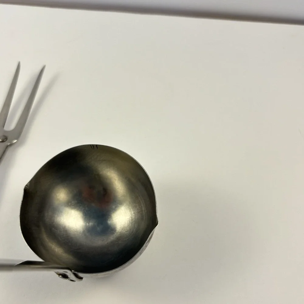 Kaylan Stainless Steel Black‎ Handle Meat Fork And White Handle Ladle Retro